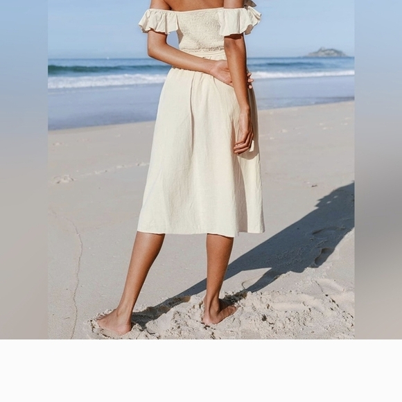 Indikah Cream Off-Shoulder Ruffled Midi Sundress Sizr 12 - Picture 4 of 16